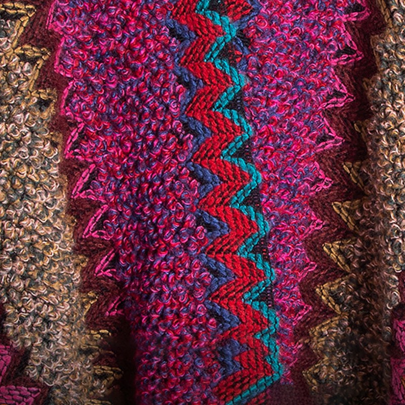 Poncho Pérou rayures colorées avec pompons