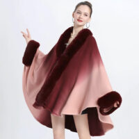 Poncho manteau fourrure bicolore pour femme