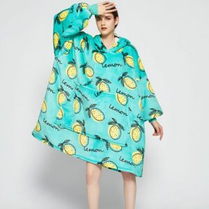 Poncho pyjama plaid polaire citron