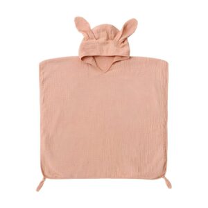 Poncho serviette à capuche lapin en mousseline pour bébé