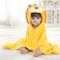 Poncho bébé jaune de bain lion