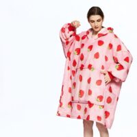 Poncho cocooning polaire femme fraises