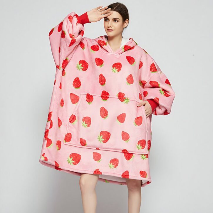 Poncho cocooning polaire femme fraises