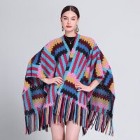 Poncho multicolore mixte tricoté avec franges