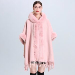 Poncho rose uni manteau pour hiver